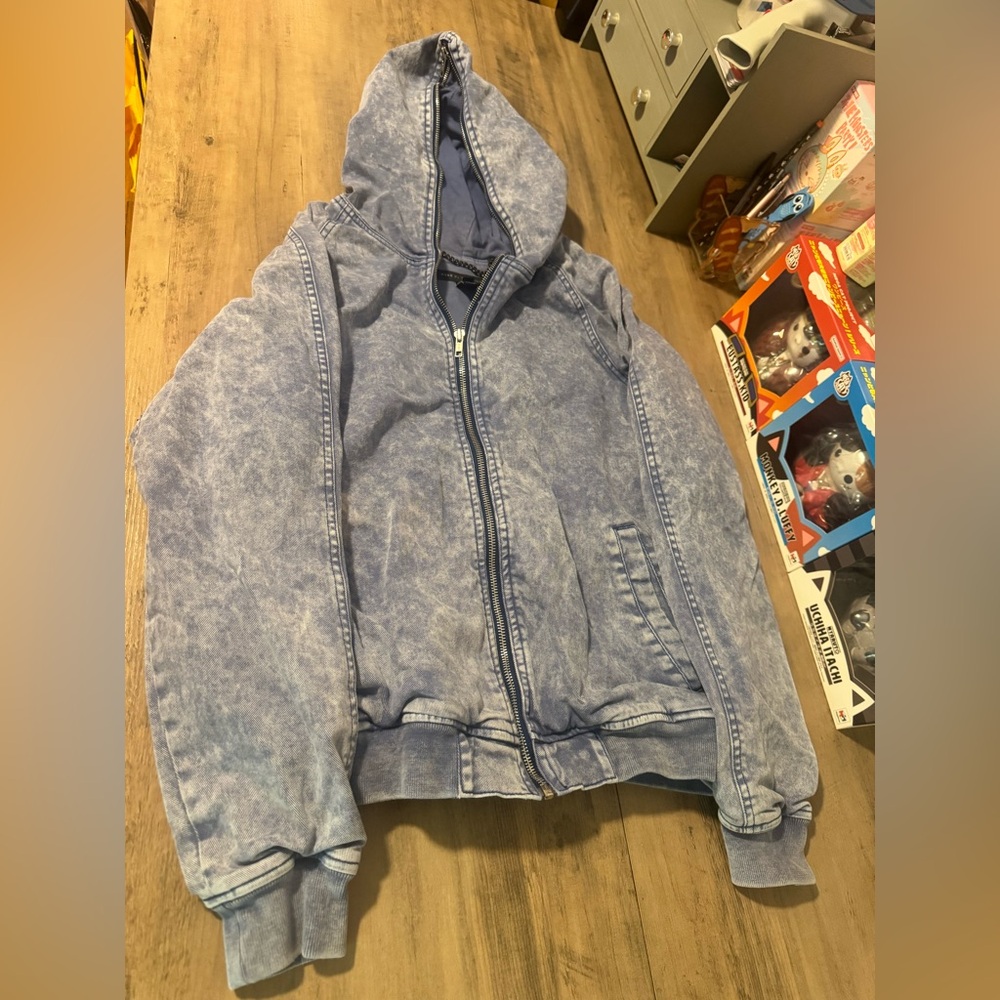 Marc Jacobs washed denim hooded bomber jacket small